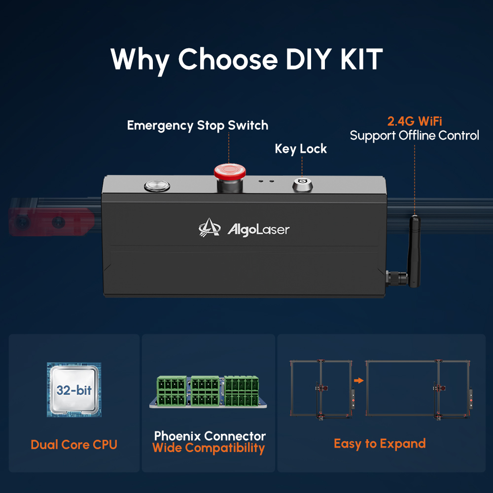 AlgoLaser DIY KIT 10W laserový gravírovací stroj, dvojjadrový procesor, rýchlosť gravírovania 12 000 mm/min, 2,4G WiFi, 400*400 mm (157,5*157.5 palcov)