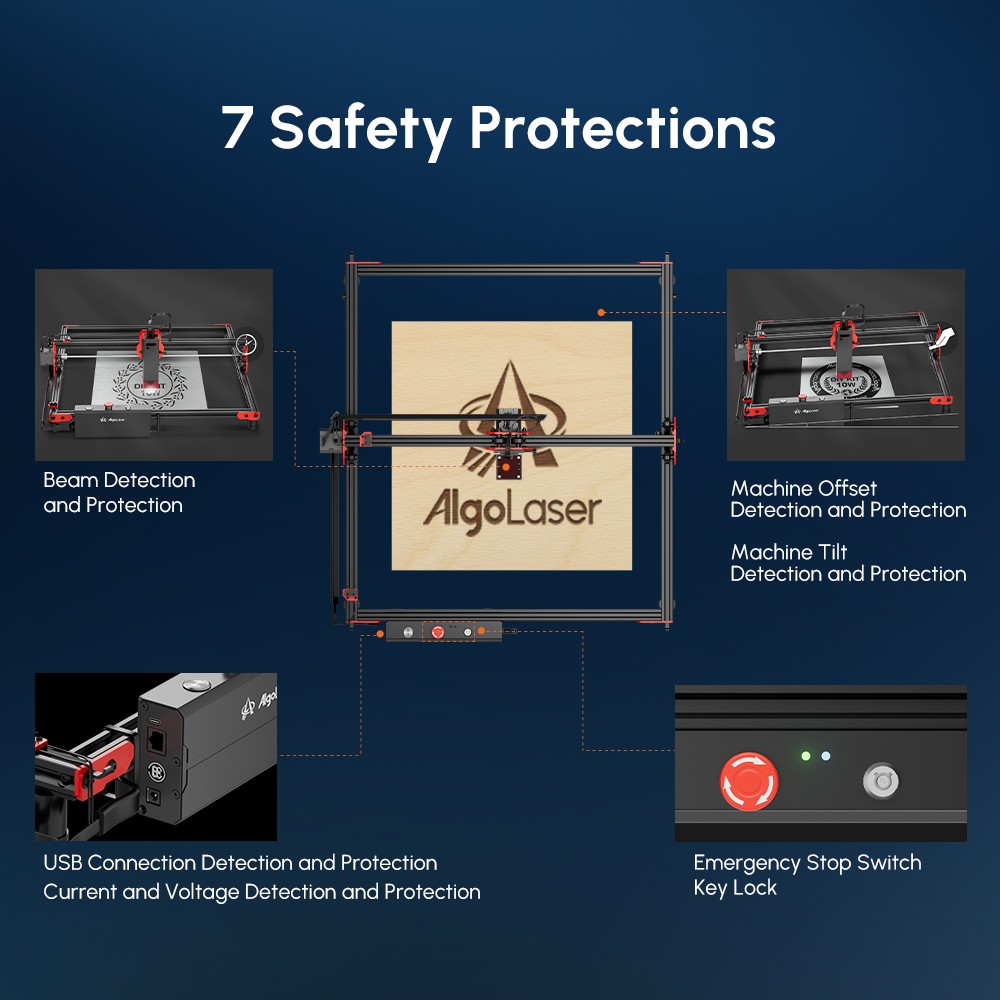 AlgoLaser DIY KIT 10W laserový gravírovací stroj, dvojjadrový procesor, rýchlosť gravírovania 12 000 mm/min, 2,4G WiFi, 400*400 mm (157,5*157.5 palcov)