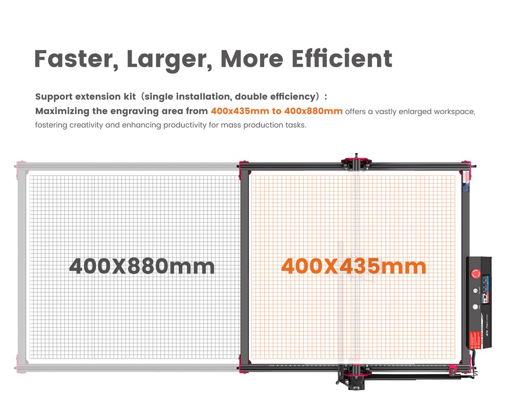 AlgoLaser DIY KIT MK2 10W laserový gravírovací stroj, vzduchové čerpadlo, dvojjadrový procesor, 3,5-palcový dotykový displej, presnosť 0,01 mm, rýchlosť gravírovania 12 000 mm/min, 400*435 mm (157,5*171.3 palce)