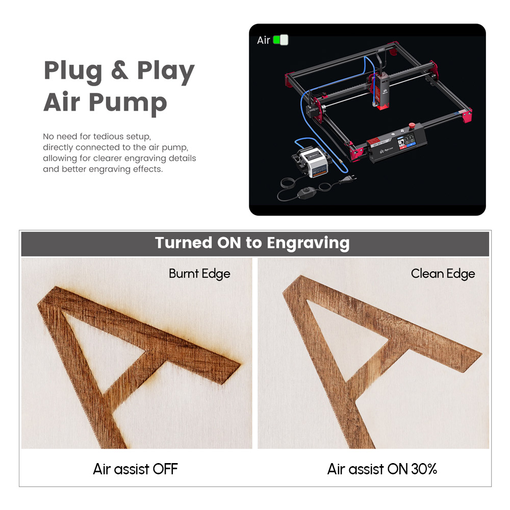 AlgoLaser DIY KIT MK2 10W laserový gravír, vzduchové čerpadlo, dvojjadrový procesor, 3.5-palcový dotykový displej, presnosť 0,01 mm, rýchlosť gravírovania 12 000 mm/min, 400*435 mm (157,5*171.3 palce)