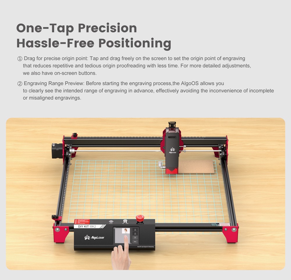 AlgoLaser DIY KIT MK2 10W laserový gravír, vzduchové čerpadlo, dvojjadrový procesor, 3.5-palcový dotykový displej, presnosť 0,01 mm, rýchlosť gravírovania 12 000 mm/min, 400*435 mm (157,5*171.3 palce)