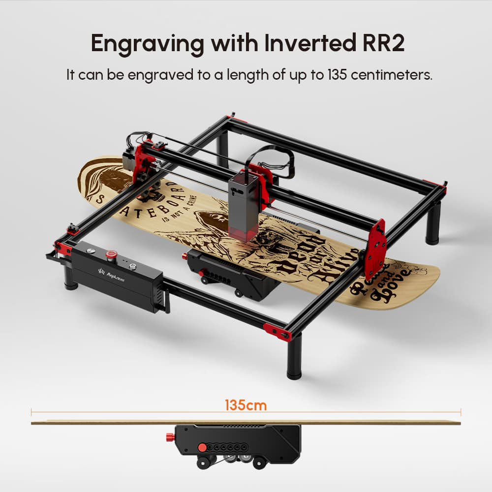 AlgoLaser RR2 Rotary Roller, výškovo nastaviteľný držiak, rýchlosť gravírovania 3000 mm/min, 7 šírkových prevodov, pre gravírovacie stroje Alpha, Delta &; DIY Kit