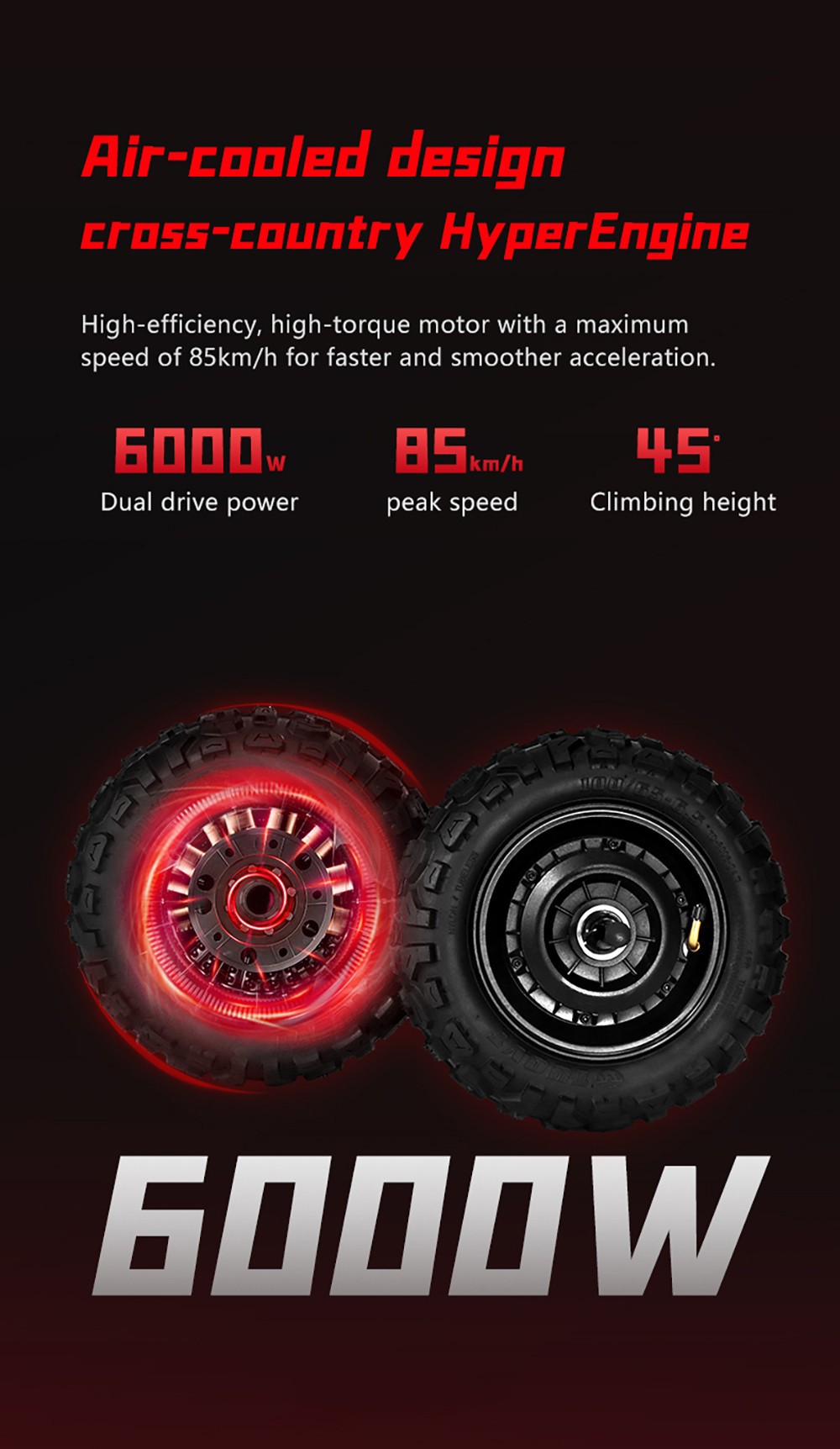 Elektrická kolobežka BOYUEDA S5-11, motor 2*3000W, batéria 60V 38AH, 11-palcová pneumatika, max. rýchlosť 85 km/h, dojazd 120 km, dvojité hydraulické kotúčové brzdy, hydraulický tlmič, LCD displej