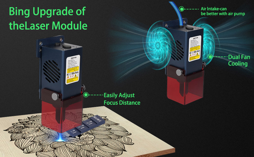 Laserový gravírovací stroj DIMIFUN DM6 B12 12W, ochrana očí, presnosť 0,01 mm, 0.06mm Spot, rýchlosť 12000mm/min, 330*330mm