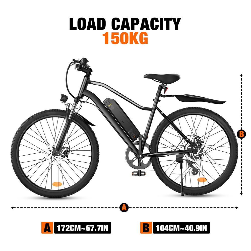 Elektrobicykel EB3, 350W motor, 36V 10AH batéria, 26'' pneumatiky, max. rýchlosť 32 km/h, dojazd 100 km, predný a zadný tlmič, inteligentný LCD displej