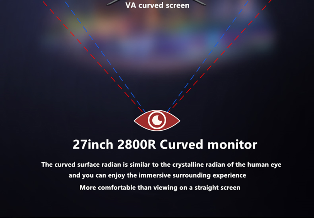 FYHXele FY27FMC-B 27 Zoll 2800R Curved Gaming-Monitor, 1920 x 1080 FHD 16:9 VA-Bildschirm, 75 Hz Bildwiederholfrequenz, 2 ms Reaktionszeit, 99 % sRGB, 1 x HDMI, 1 x VGA, 1 x Audio, einstellbare Neigung