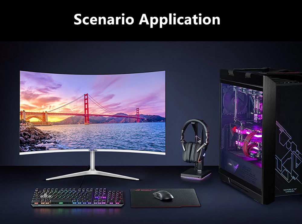 FYHXele FY27FMC-B 27 Zoll 2800R Curved Gaming-Monitor, 1920 x 1080 FHD 16:9 VA-Bildschirm, 75 Hz Bildwiederholfrequenz, 2 ms Reaktionszeit, 99 % sRGB, 1 x HDMI, 1 x VGA, 1 x Audio, einstellbare Neigung
