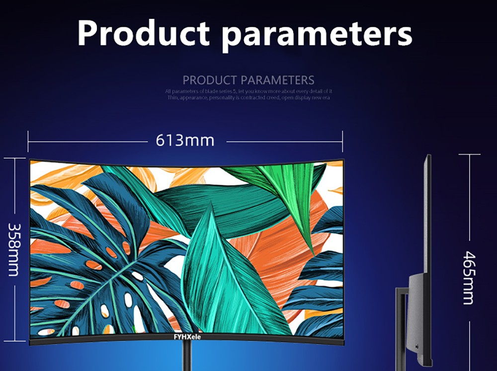 FYHXele FY27FMC-B 27-palcový zakrivený herný monitor 2800R, 1920*1080 FHD 16:9 VA obrazovka, 75 Hz obnovovacia frekvencia, 2 ms doba odozvy, 99 % sRGB, 1*HDMI 1*VGA 1*Audio, nastaviteľný sklon