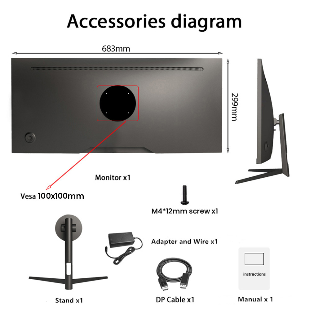 FYHXele FY29Q2H 29-palcový monitor, 2560*1080 WFHD 21:9 IPS obrazovka, 200 Hz obnovovacia frekvencia, 1 ms doba odozvy, 100 % sRGB, kontrast 1000:1, kompatibilný s FreeSync & G-Sync, HDR, Game Plus, DC Dimming, 2*DP1.4 2*HDMI 2.1 1*Audio, nastavenie sklonu & VESA Mount