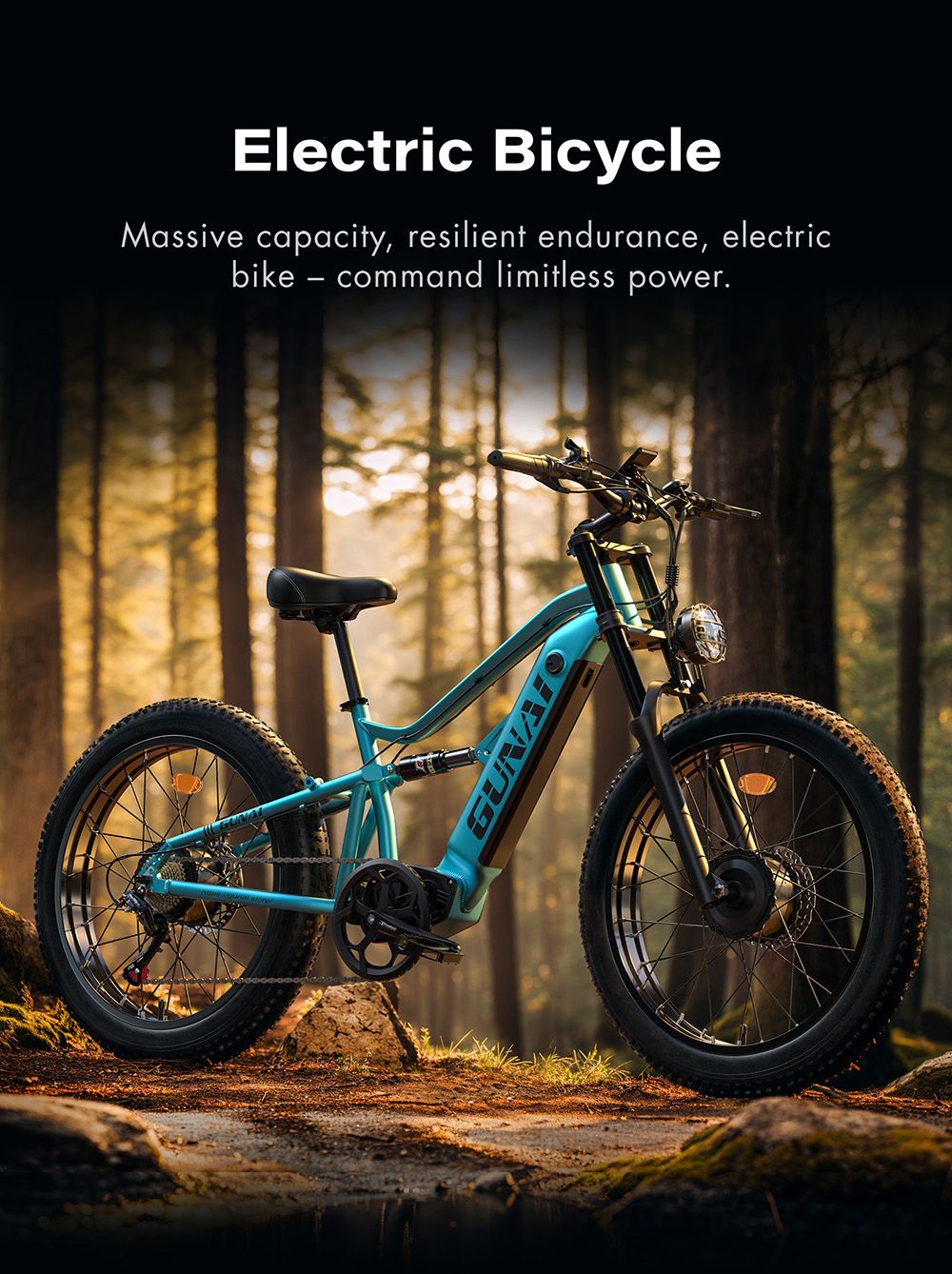 GUNAI-M2 Elektrofahrrad, 2 x 750 W Motor, 48 V 17,5 Ah Akku, 26 x 4,0 Zoll Reifen, 60 km/h H&ouml;chstgeschwindigkeit, 55 km Reichweite, Hydraulische Scheibenbremse, Doppelfederung, Shimano 7-Gang