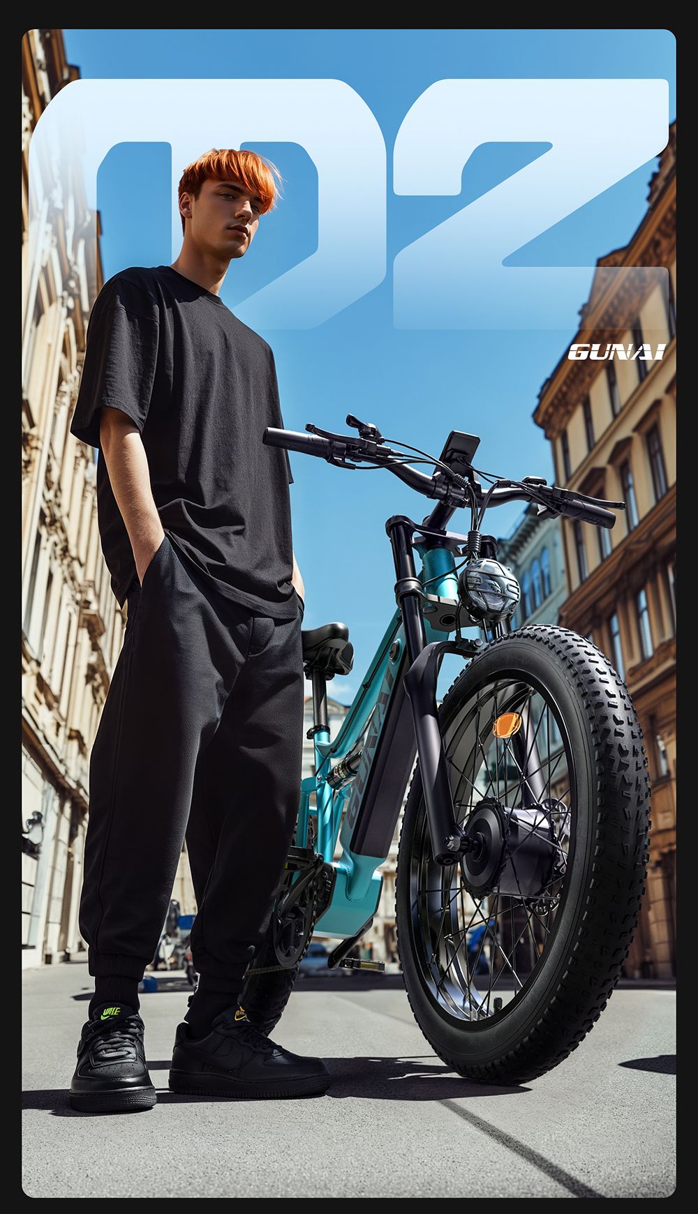 GUNAI-M2 Elektrofahrrad, 2 x 750 W Motor, 48 V 17,5 Ah Akku, 26 x 4,0 Zoll Reifen, 60 km/h H&ouml;chstgeschwindigkeit, 55 km Reichweite, Hydraulische Scheibenbremse, Doppelfederung, Shimano 7-Gang