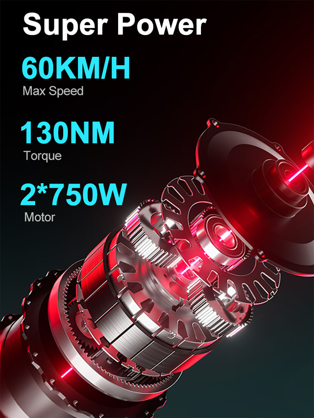 GUNAI-M2 Elektrofahrrad, 2 x 750 W Motor, 48 V 17,5 Ah Akku, 26 x 4,0 Zoll Reifen, 60 km/h H&ouml;chstgeschwindigkeit, 55 km Reichweite, Hydraulische Scheibenbremse, Doppelfederung, Shimano 7-Gang