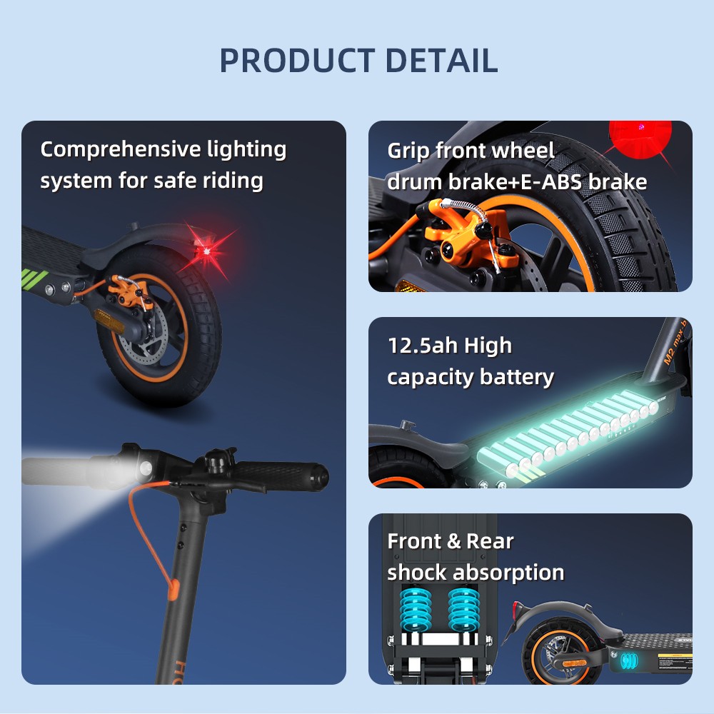 HONEYWHALE M2 MAX-B Electric Scooter with Seat, 350W Motor, 36V 10Ah Battery, 10-inch Tire, 32km/h Max Speed, 32km Range, Disc Brake