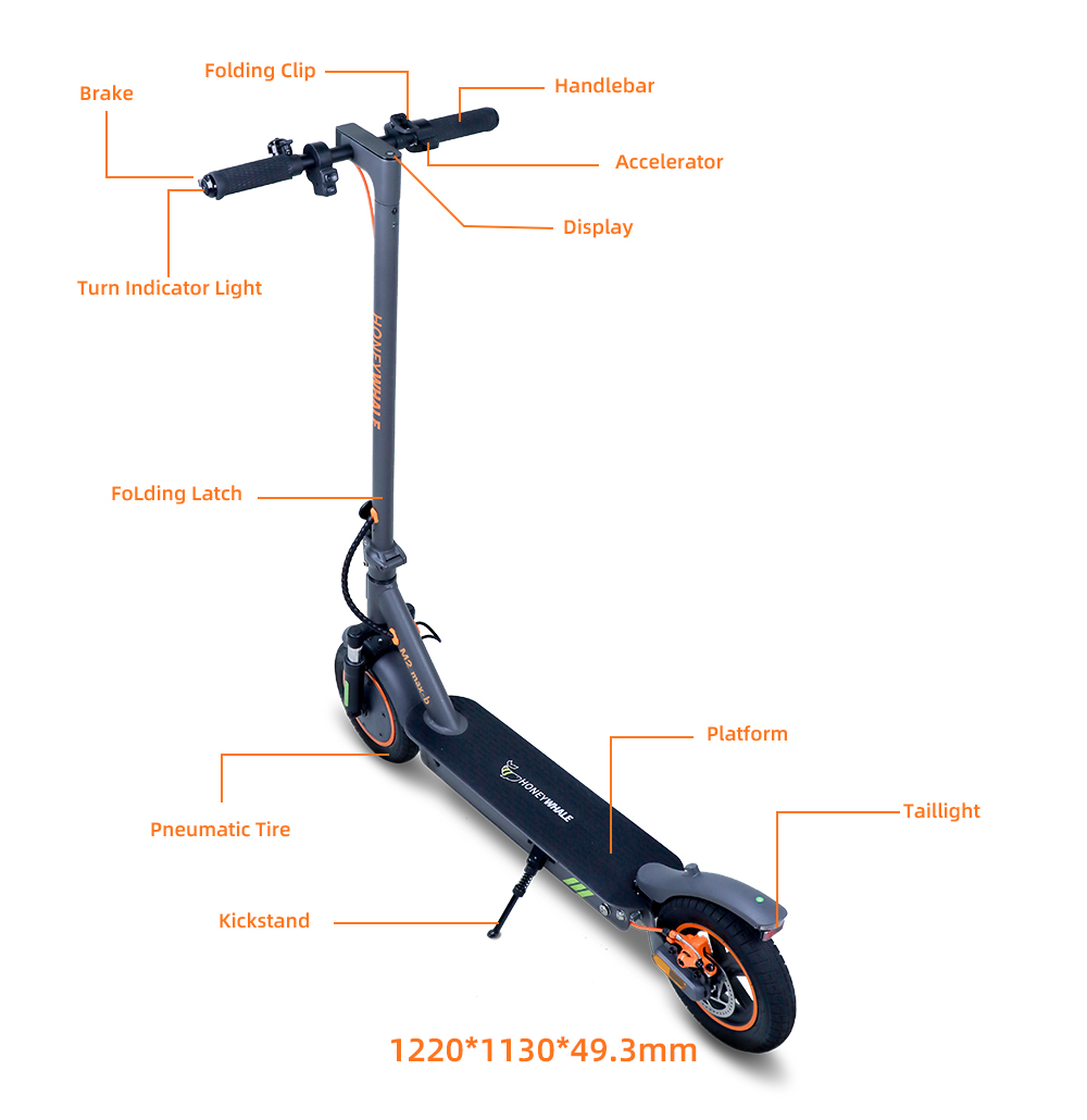 HONEYWHALE M2 MAX-B Electric Scooter with Seat, 350W Motor, 36V 10Ah Battery, 10-inch Tire, 32km/h Max Speed, 32km Range, Disc Brake