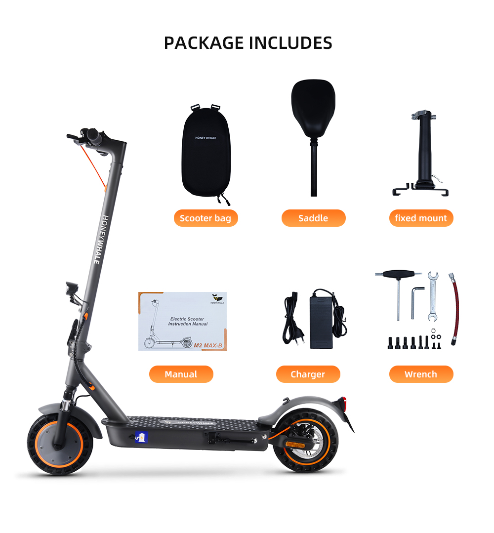 HONEYWHALE M2 MAX-B Electric Scooter with Seat, 350W Motor, 36V 10Ah Battery, 10-inch Tire, 32km/h Max Speed, 32km Range, Disc Brake