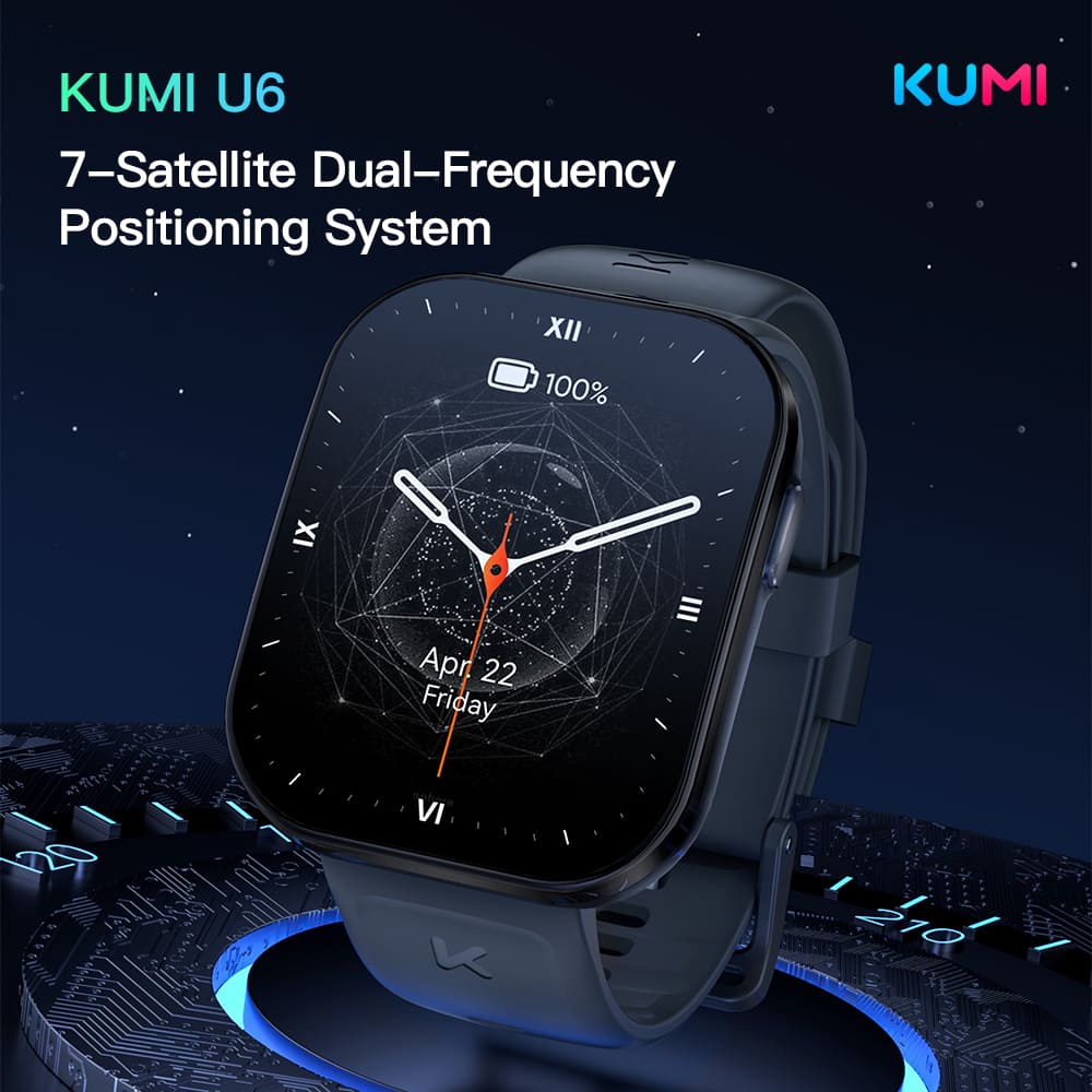 KUMI U6 Smartwatch, 1.96-inch AMOLED Screen, GPS Global Positioning, 5ATM Waterproof, 100+ Sport Modes, Bluetooth Calling, Al Voice Assistant, Health Sleep Monitoring - Grey