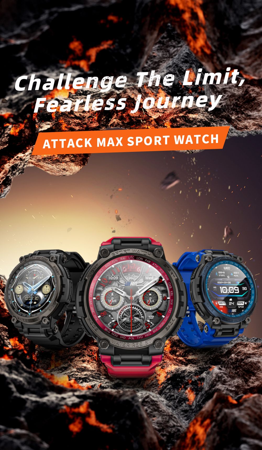 LOKMAT ATTACK MAX Smartwatch, 1.53-inch Screen, Bluetooth Calling, 100+ Sports Modes, Al Voice, Heart Rate Blood Oxygen Monitoring