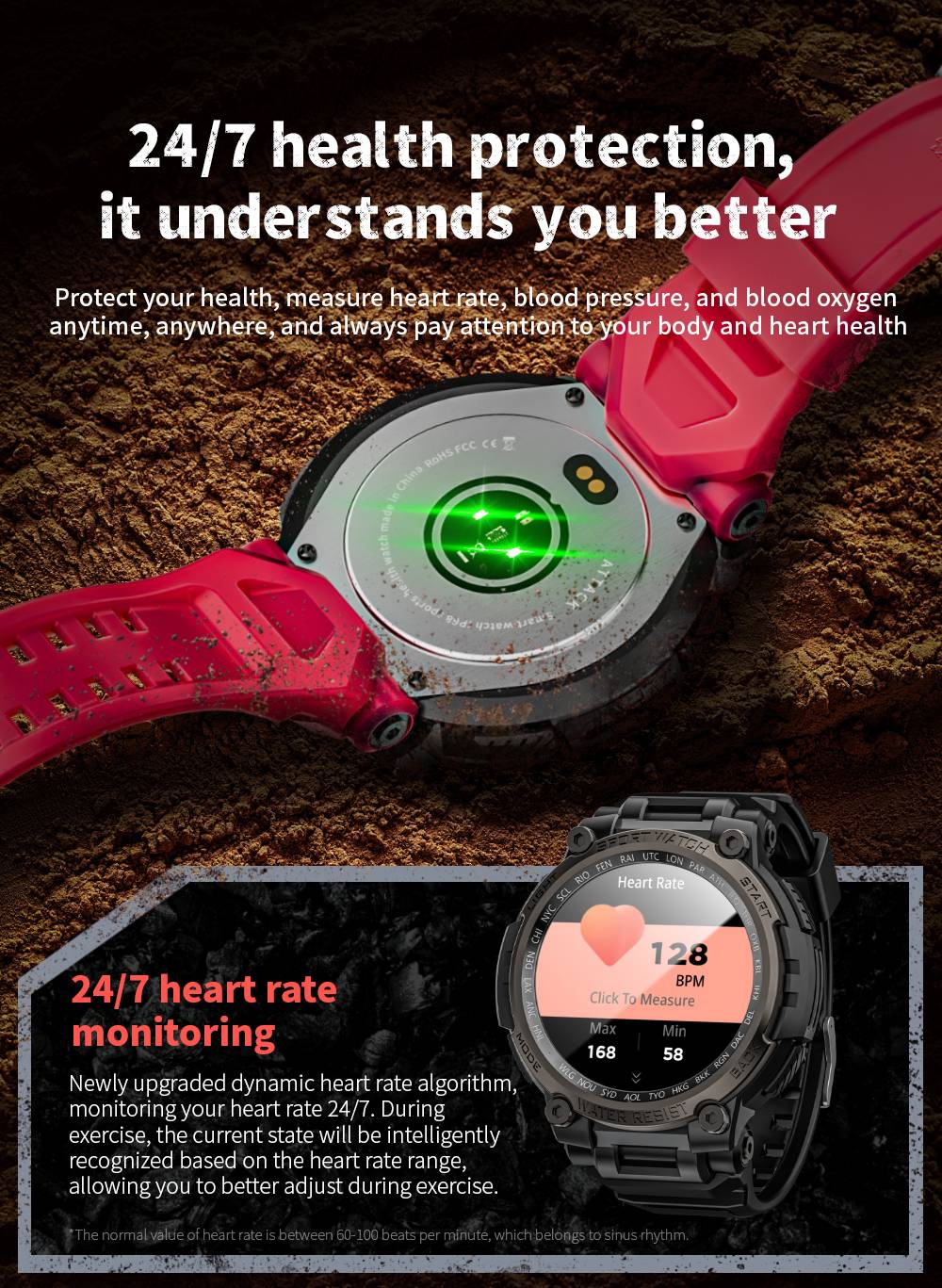 LOKMAT ATTACK MAX Smartwatch, 1.53-inch Screen, Bluetooth Calling, 100+ Sports Modes, Al Voice, Heart Rate Blood Oxygen Monitoring