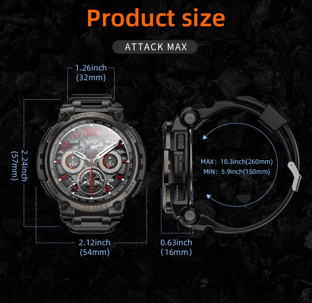 LOKMAT ATTACK MAX Smartwatch, 1.53-inch Screen, Bluetooth Calling, 100+ Sports Modes, Al Voice, Heart Rate Blood Oxygen Monitoring