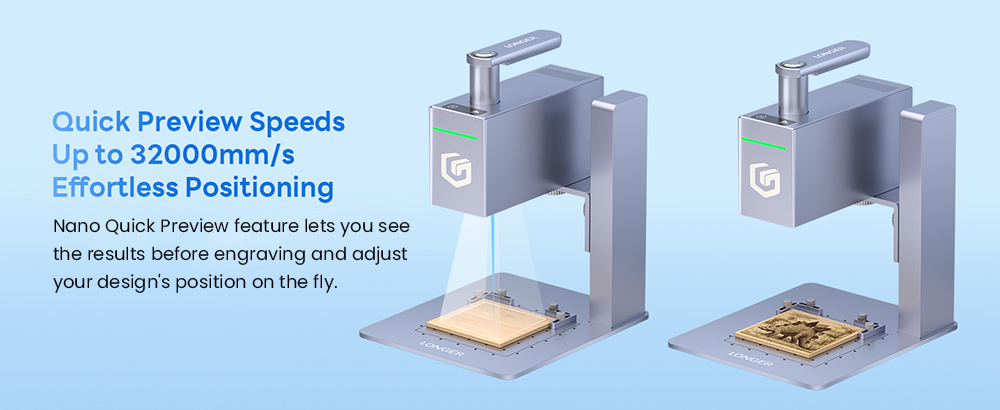 LONGER Nano 6W prenosný laserový gravírovač, diódové lasery s FAC, ultrarýchla rýchlosť 5000 mm/s, 0.05mm presnosť, LightBurn & LaserGRBL & LaserBurn, 6mm rezanie dreva, 100*100mm