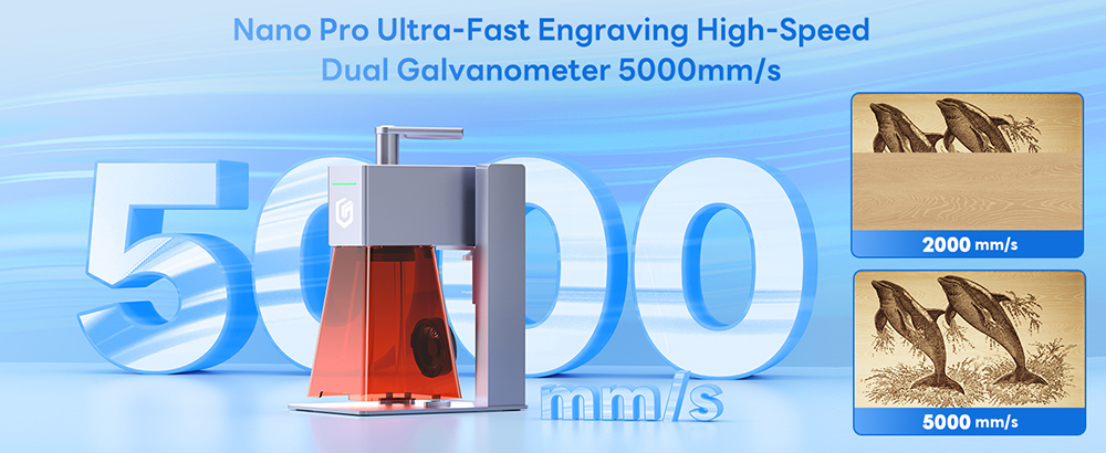 Prenosný laserový gravírovací stroj LONGER Nano Pro 12W, dva diódové lasery s FAC, ultrarýchla rýchlosť 5000 mm/s, 0.02mm presnosť s poľnou šošovkou, LightBurn & LaserGRBL & LaserBurn, 10mm rezanie dreva, 100*100mm