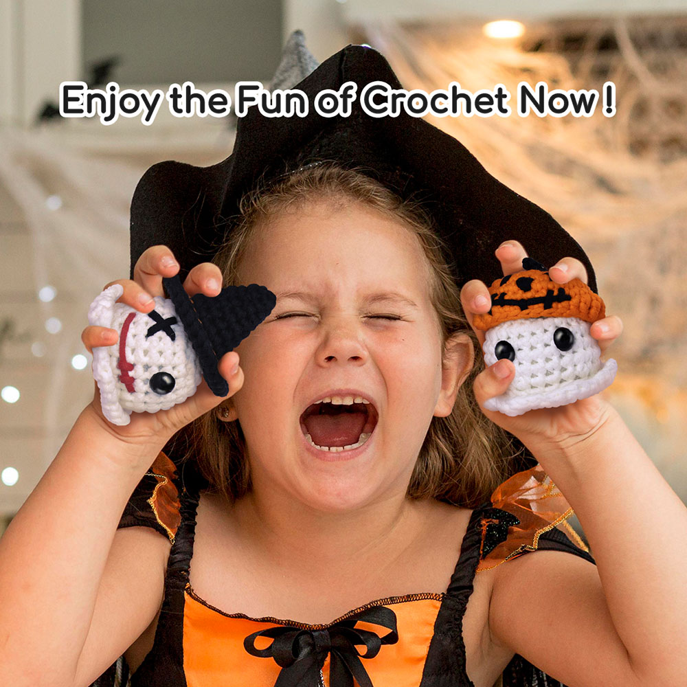 NestledCrafts Halloween Crochet Kit for Beginners, Amigurumi Knitting Kit, with Step-by-Step Video Tutorials - Grim