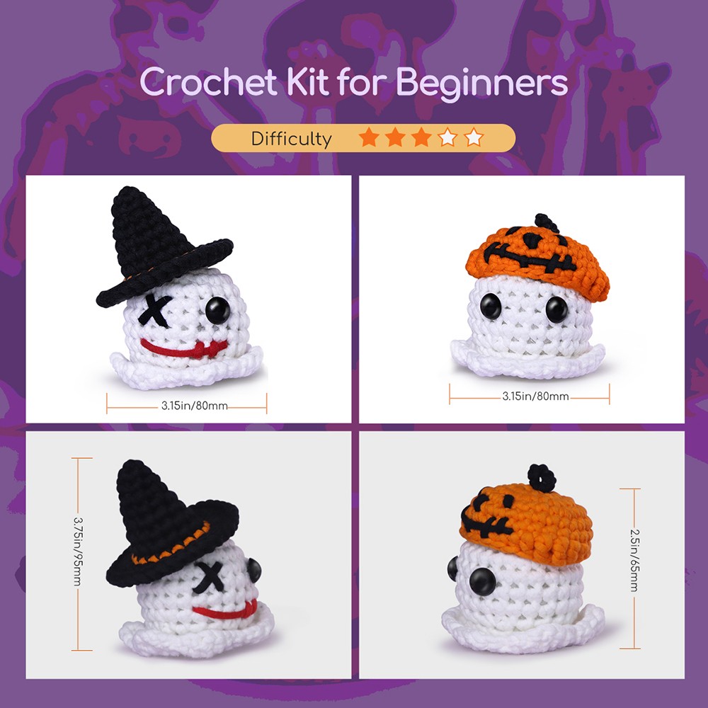 NestledCrafts Halloween Crochet Kit for Beginners, Amigurumi Knitting Kit, with Step-by-Step Video Tutorials - Grim