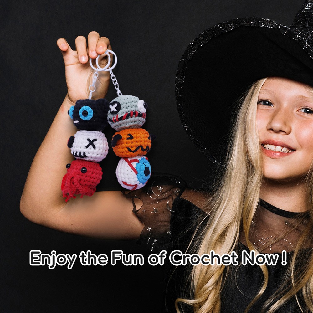 NestledCrafts Halloween Crochet Kit for Beginners, Amigurumi Knitting Kit, with Step-by-Step Video Tutorials - SpookBuds