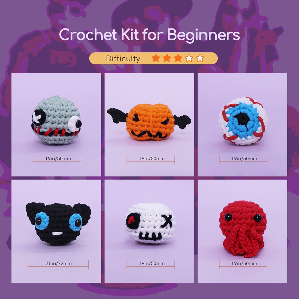 NestledCrafts Halloween Crochet Kit for Beginners, Amigurumi Knitting Kit, with Step-by-Step Video Tutorials - SpookBuds