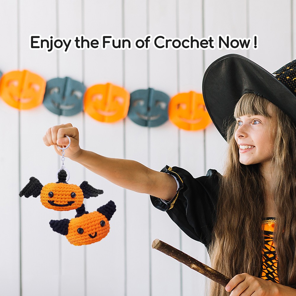 NestledCrafts Halloween Crochet Kit for Beginners, Amigurumi Knitting Kit, with Step-by-Step Video Tutorials - Pumpkins