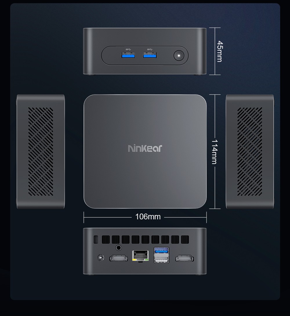 Ninkear N10 Mini PC, Intel N100 4 Cores Max 3.4GHz, 16GB RAM 512GB SSD, 2*HDMI 2.0 (4K@60Hz) Dual Display, 2.4/5GHz WiFi Bluetooth 4.2, 1*Type-C 3*USB 3.0 1*USB 2.0 1*RJ45 1*Headphone Jack