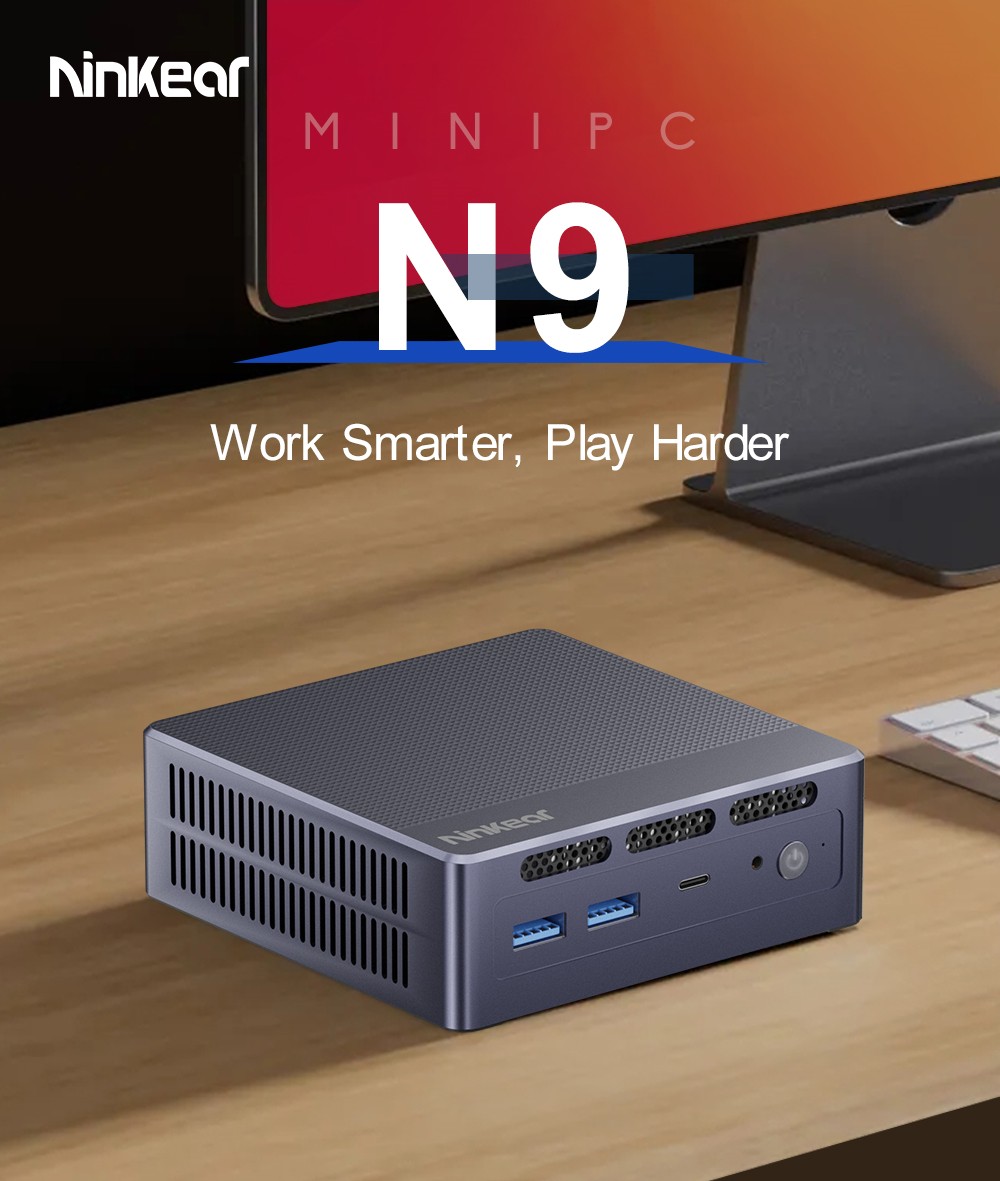 Ninkear N9 Mini PC, Intel N95 4 jadrá Max 3,40 GHz, 16 GB RAM 512 GB SSD, Type-C (8K)+DP 1.4 (8K)+HDMI 2.0 (4K) Trojitý displej, 2,4/5GHz WiFi Bluetooth 4.2, 4*USB 3.0 1*RJ45 1*Headphone Jack