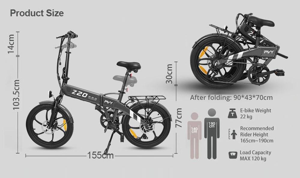 PVY Z20 Pro Elektrofahrrad, 250 W Nabenmotor, 36 V 10,4 Ah herausnehmbarer Akku, 20 Zoll Reifen, 25 km/h H&ouml;chstgeschwindigkeit, 80-100 km Reichweite, mechanische Scheibenbremse, Federgabel, Shimano 6-Gang, LCD-Display &ndash; Orange