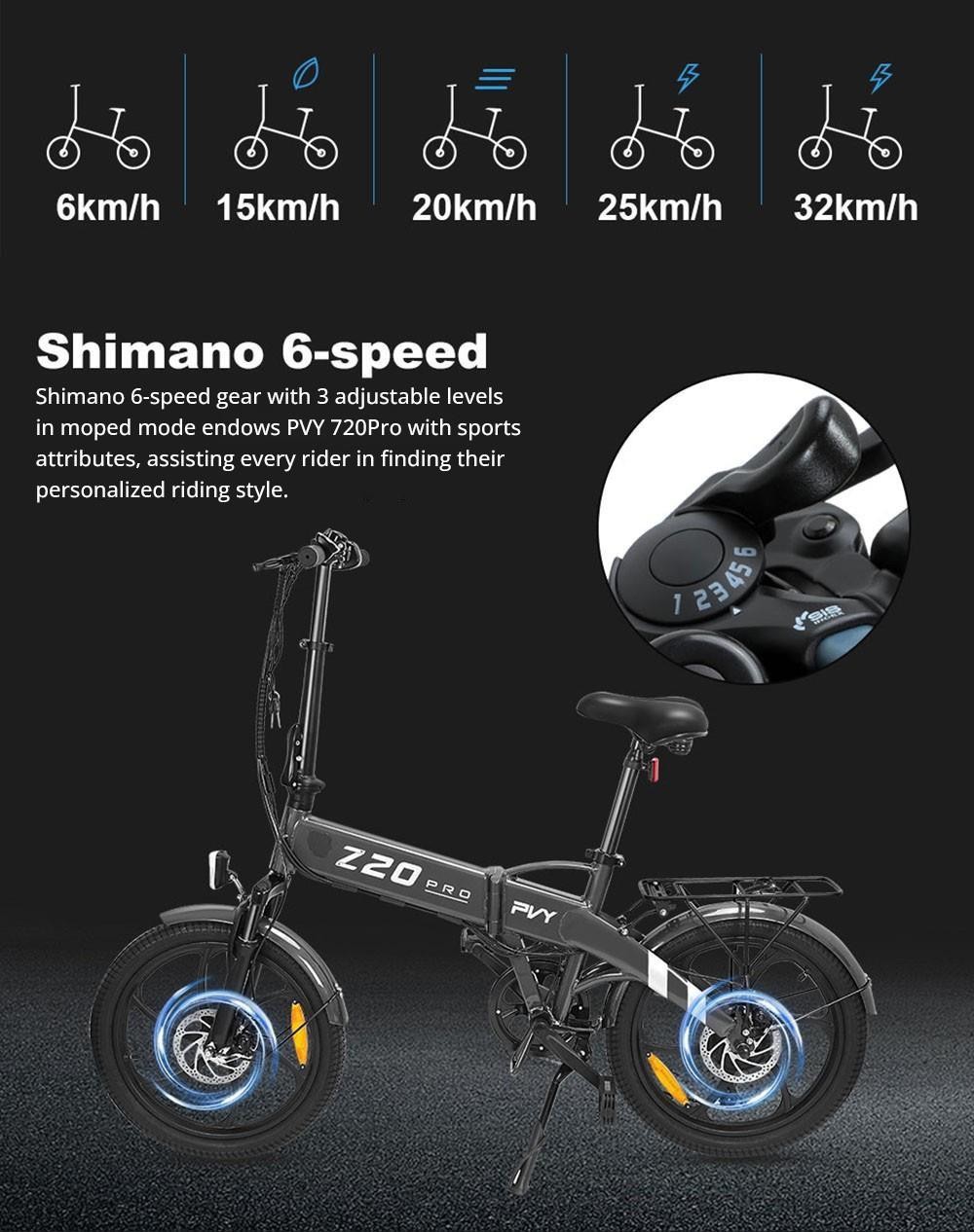 PVY Z20 Pro Elektrofahrrad, 250 W Nabenmotor, 36 V 10,4 Ah herausnehmbarer Akku, 20 Zoll Reifen, 25 km/h H&ouml;chstgeschwindigkeit, 80-100 km Reichweite, mechanische Scheibenbremse, Federgabel, Shimano 6-Gang, LCD-Display &ndash; Orange