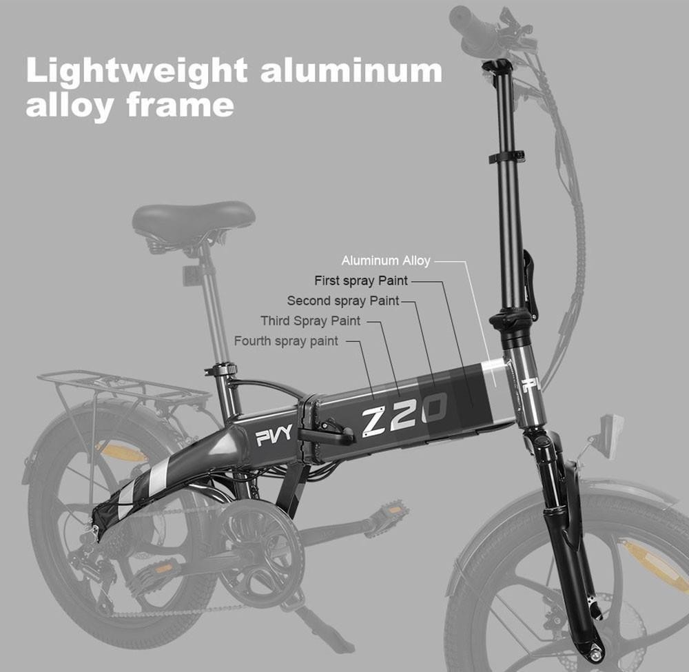 PVY Z20 Pro Elektrofahrrad, 250 W Nabenmotor, 36 V 10,4 Ah herausnehmbarer Akku, 20 Zoll Reifen, 25 km/h H&ouml;chstgeschwindigkeit, 80-100 km Reichweite, mechanische Scheibenbremse, Federgabel, Shimano 6-Gang, LCD-Display &ndash; Orange