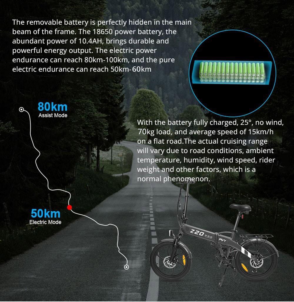 PVY Z20 Pro Elektrofahrrad, 250 W Nabenmotor, 36 V 10,4 Ah herausnehmbarer Akku, 20 Zoll Reifen, 25 km/h H&ouml;chstgeschwindigkeit, 80-100 km Reichweite, mechanische Scheibenbremse, Federgabel, Shimano 6-Gang, LCD-Display &ndash; Orange