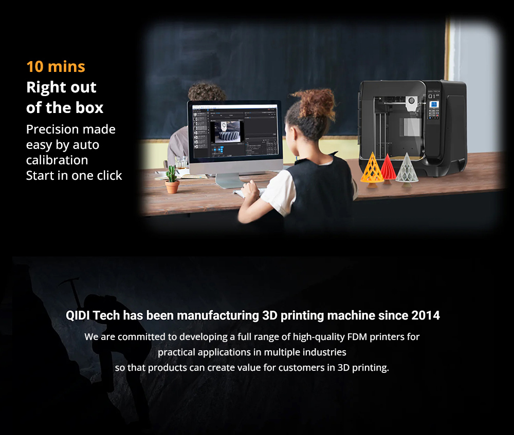 QIDI TECH Q1 Pro 3D Printer, 600mm/s Max, 60&deg;C Heated Chamber, 350&deg;C High-Temp Printing, Tri-metal Hot-end, Auto Leveling, Filament Detection, 245*245*240mm