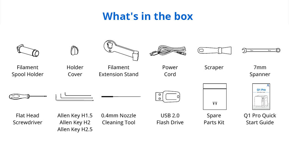 QIDI TECH Q1 Pro 3D Printer, 600mm/s Max, 60&deg;C Heated Chamber, 350&deg;C High-Temp Printing, Tri-metal Hot-end, Auto Leveling, Filament Detection, 245*245*240mm