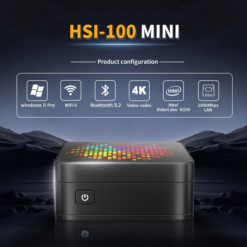 RUPA HSI-N100 Mini PC, Intel N100 4 Cores Max 3.4GHz, 8GB RAM 256GB SSD, 3*HDMI 4K 60Hz Triple Screen Display, WiFi 6 Bluetooth 5.2, 3*USB 3.0 2*RJ45 1* 3.5mm Audio