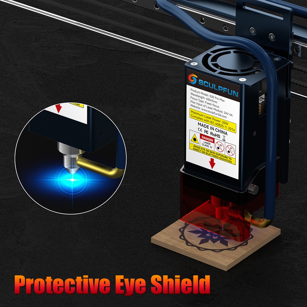 SCULPFUN S30 Pro Max 20W Lasergravierer + Rotationswalze + Laserbett