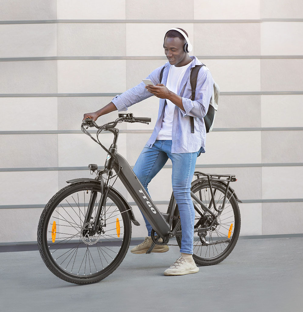 TTGO HZ-28ST Elektrofahrrad, 250-W-Motor, 36-V-20-Ah-Akku, 700C*45C-Reifen, 25 km/h H&ouml;chstgeschwindigkeit, 100 km maximale Reichweite, Scheibenbremse, Shimano 7-Gang-Schaltung, LCD-Display &ndash; Schwarz