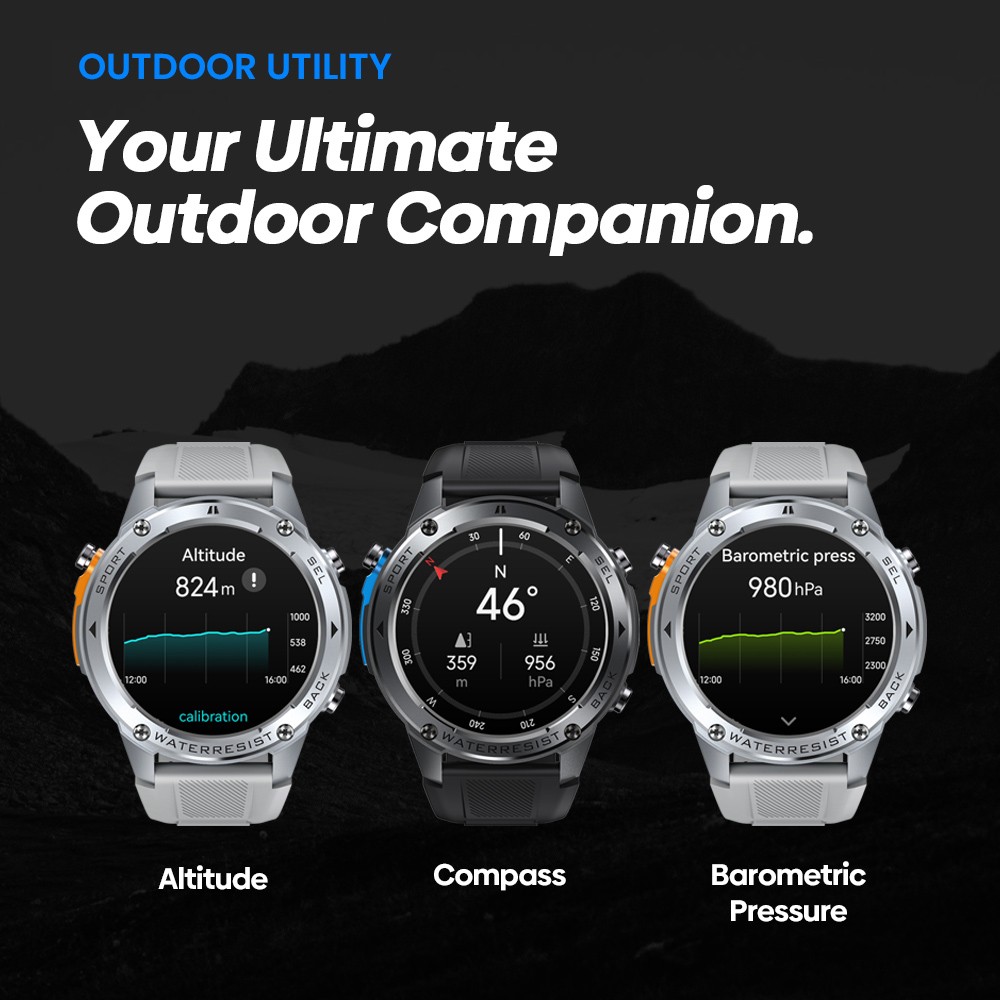 Zeblaze Stratos 2 Ultra Outdoor Smartwatch, 1.43'' Screen, Sleep Health Monitoring, 170+ Sport Modes, 6 Positioning System - Black