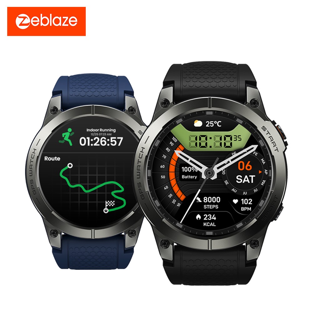 Zeblaze Stratos 3 Pro Smartwatch, 1.43' AMOLED Screen, Bluetooth Calling, 100+ Workout Modes, 24/7 Health Monitoring, GPS Positioning - Black