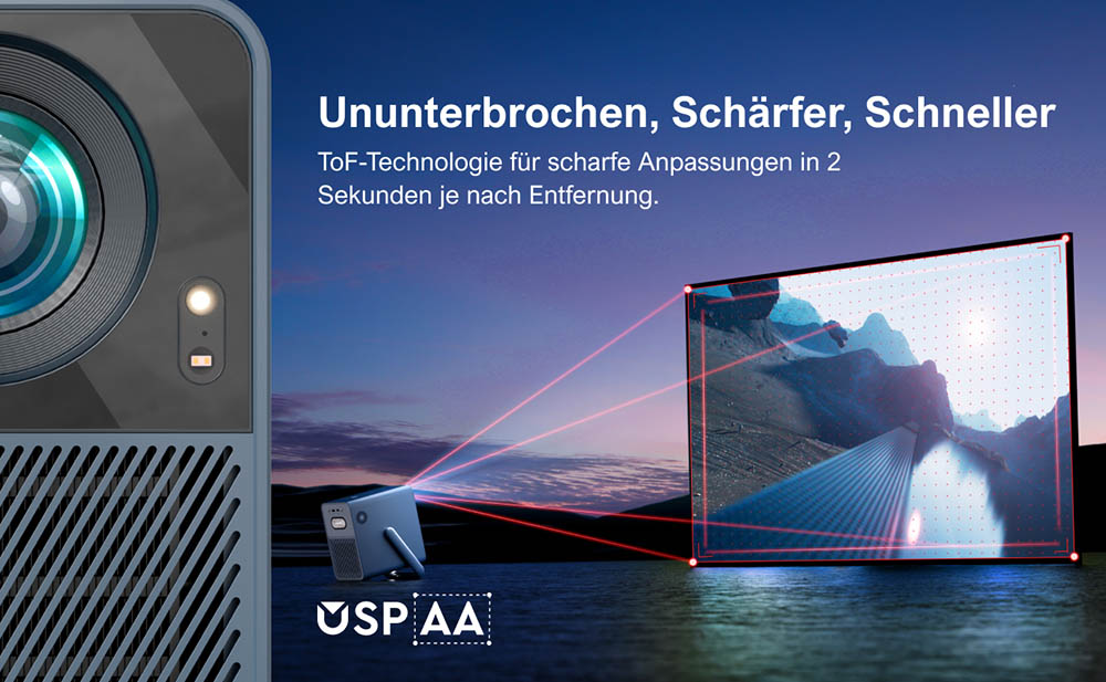 [Netflix 1080P] Ultimea Poseidon E40 Beamer, 1000 ANSI Lumen, Android TV 11.0, 4K-Dekodierung, Native 1080P, Dolby Audio, 6D Trapezkorrektur, Autofokus, 2 x 10W Lautsprecher, WiFi 6, Bluetooth 5.3