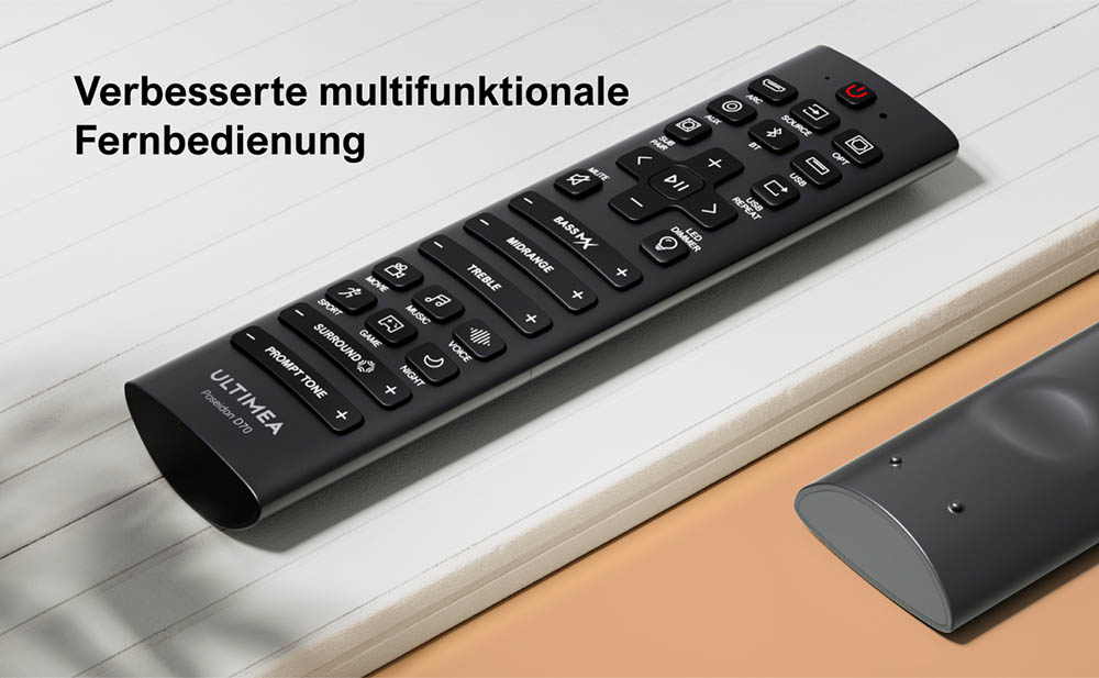 Ultimea Poseidon D70 7.1-Kanal-Soundbar-Subwoofer-Lautsprecher-Kit, 10-Band-Equalizer, 121 voreingestellte EQ-Matrizen, BassMX-Technologie, intelligente APP-Steuerung