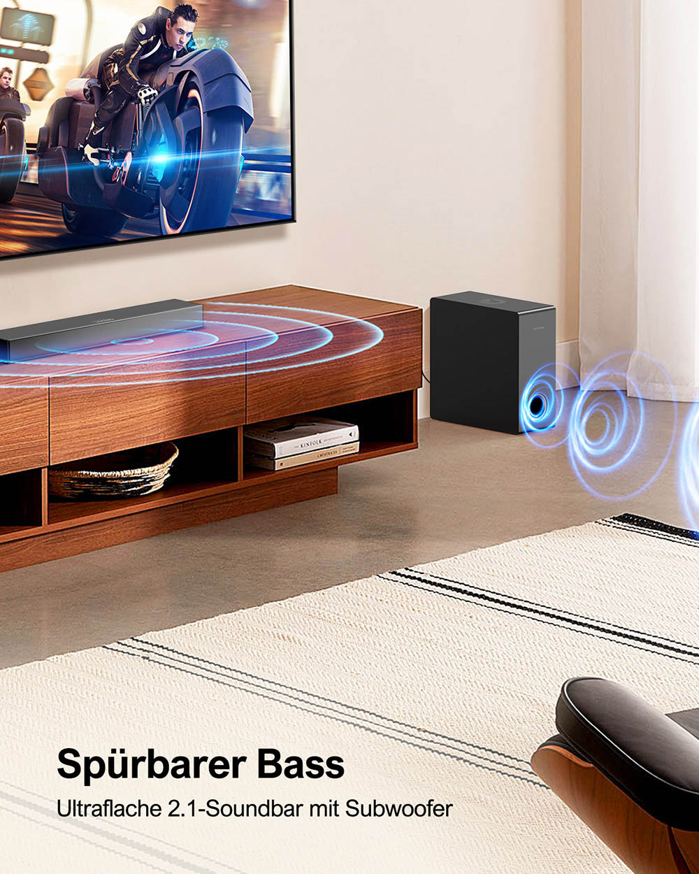 Ultimea Nova S40 Soundbar mit kabelgebundenem Subwoofer, 2.1-Kanal, Film-/Musik-/Spielemodus, Bluetooth 5.3, f&uuml;r TV-PC-Gaming