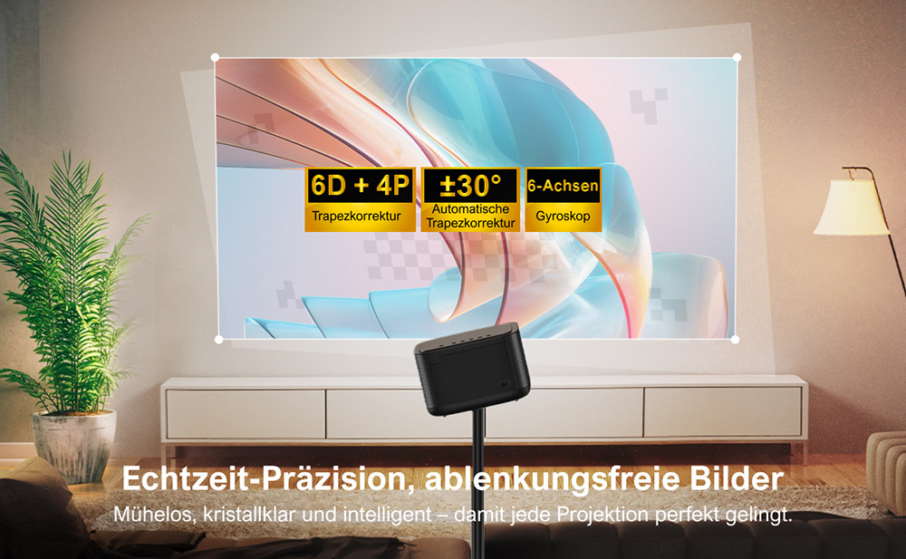 [Netflix 1080P] Ultimea Apollo P50 Beamer, 800 ANSI Lumen, Native 1080P Projektor, Dolby Audio, Automatische Bildschirmanpassung und Objektvermeidung, WiFi 6, Bluetooth 5.3