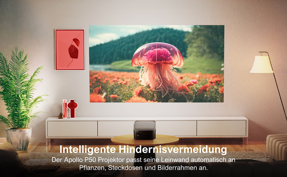 [Netflix 1080P] Ultimea Apollo P50 Beamer, 800 ANSI Lumen, Native 1080P Projektor, Dolby Audio, Automatische Bildschirmanpassung und Objektvermeidung, WiFi 6, Bluetooth 5.3