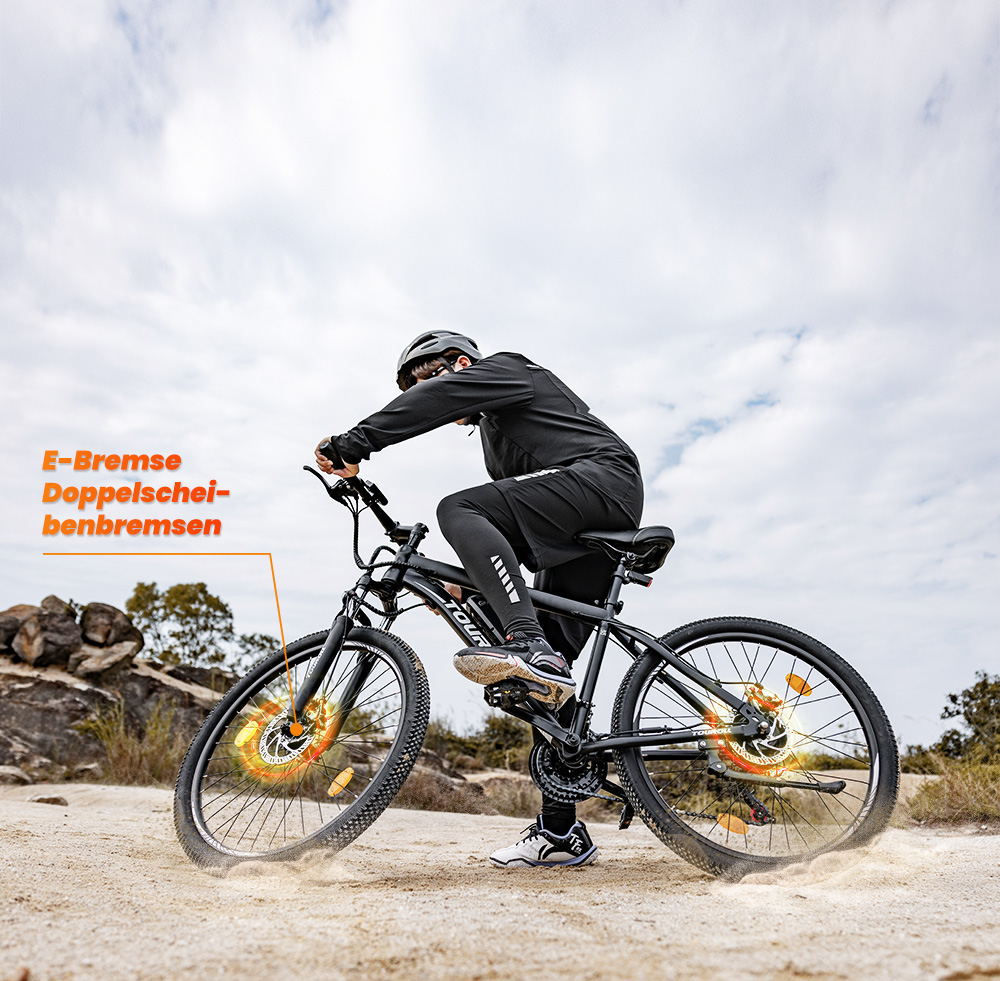 Touroll U1 Elektrofahrrad 26 MTB mit 250W Motor, 13Ah herausnehmbarer Lithium-Ionen-Akku, 65KM max. Fahrtstrecke, CST Gel&auml;ndereifen, 21-Gang Shimano-Schaltung