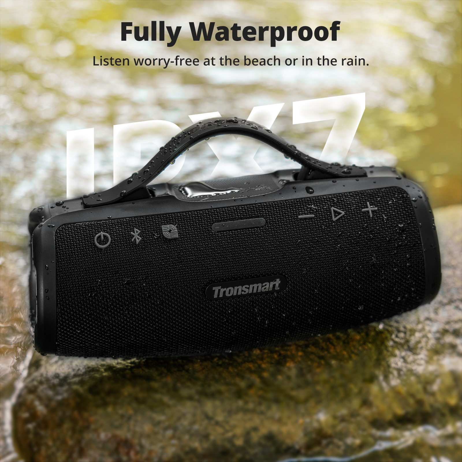 Tronsmart Mirtune S100 Prenosný vonkajší reproduktor, Bluetooth 5.3, výkon 50 W, 20 hodín prehrávania, prispôsobiteľný EQ, vodotesnosť IPX7, vysúvacia rukoväť - čierny